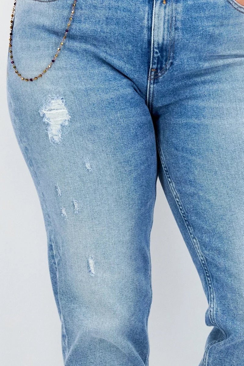 Replay Women Tapered Fit Washed Stretchable Jeans, Light Blue - Image 5
